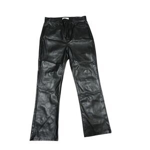 LOFT Pants Womens Size 4 Black Faux Leather Straight Leg 5-Pocket Mid Rise